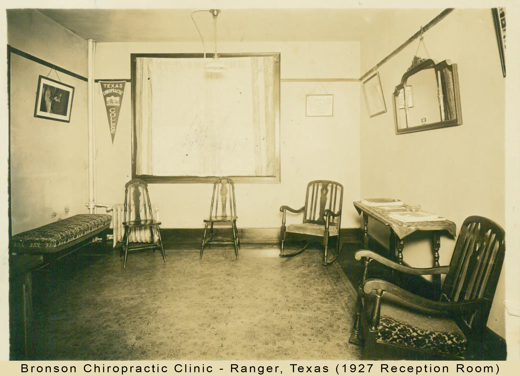 Bronson Chiropractic Clinic 1927 Ranger, Texas, waiting room - part of the Bronson family chiropractic legacy.